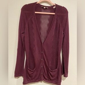 Plum luxury Royal Robbins cardigan with buttons. Optional tab sleeves. S…